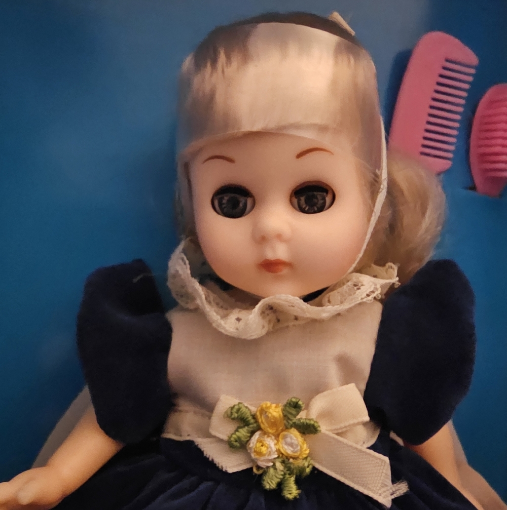Vintage Doll with Blue Dress and Accessories
